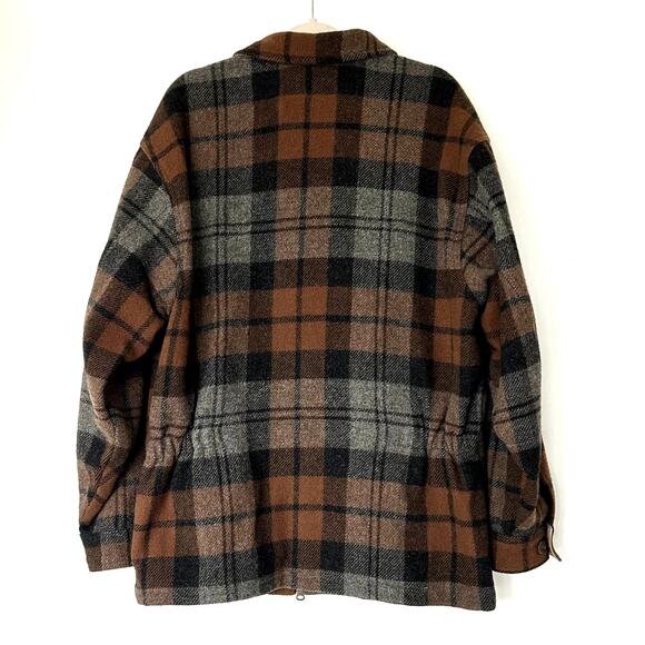Vintage J.Crew Made in USA Wool Plaid Zip Jacket Brown Gray Check L Workwear EUC - Picture 3 of 16